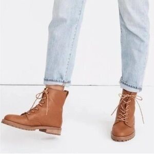 Madewell Claire combat moto Boot tan brown Leather English Saddle size 9.5